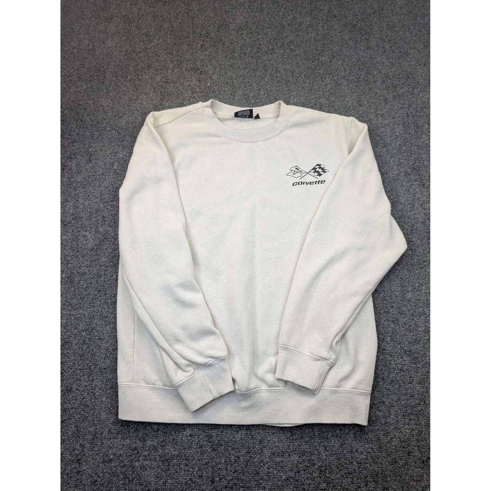 Corvette Sweatshirt Mens Large White 1974 Corvette Ad Graphic Pullover Chemistry